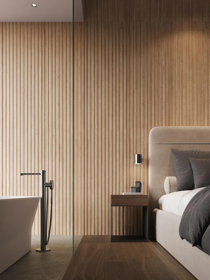 Gres Porcelanosa GENT efekt drewno - aranzacja w korytarzu z naturalnym swiatlem