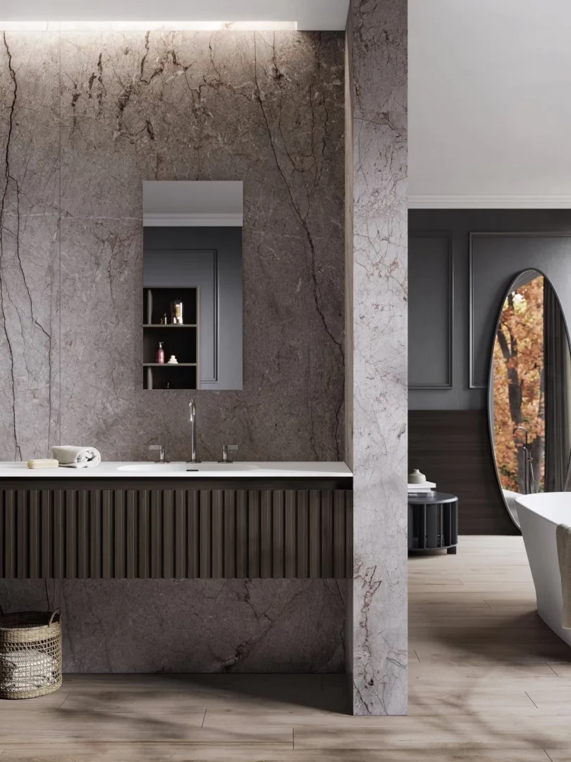 Gres Porcelanosa NOBU efekt drewno - aranzacja w eleganckiej lazience