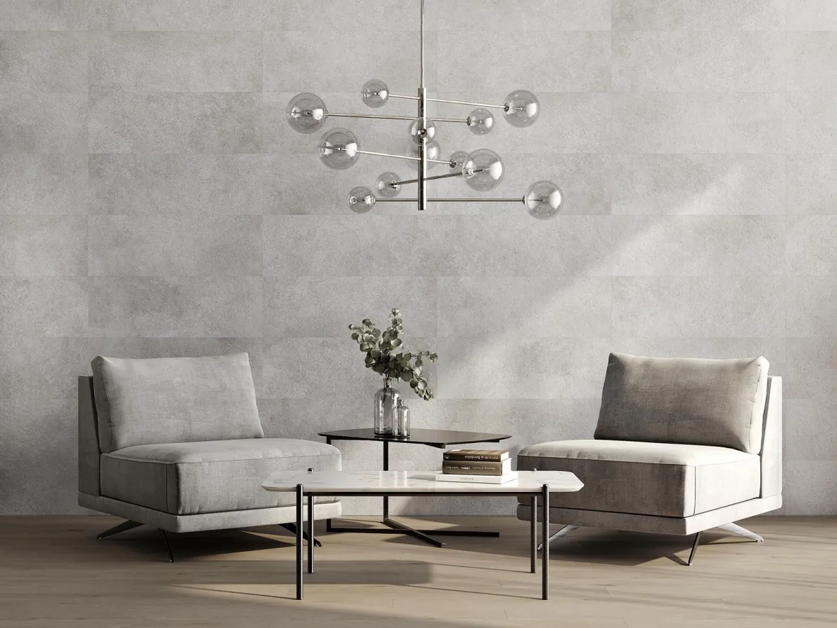 Gres Porcelanosa BREMEN efekt drewno - aranzacja w przestronnym holu
