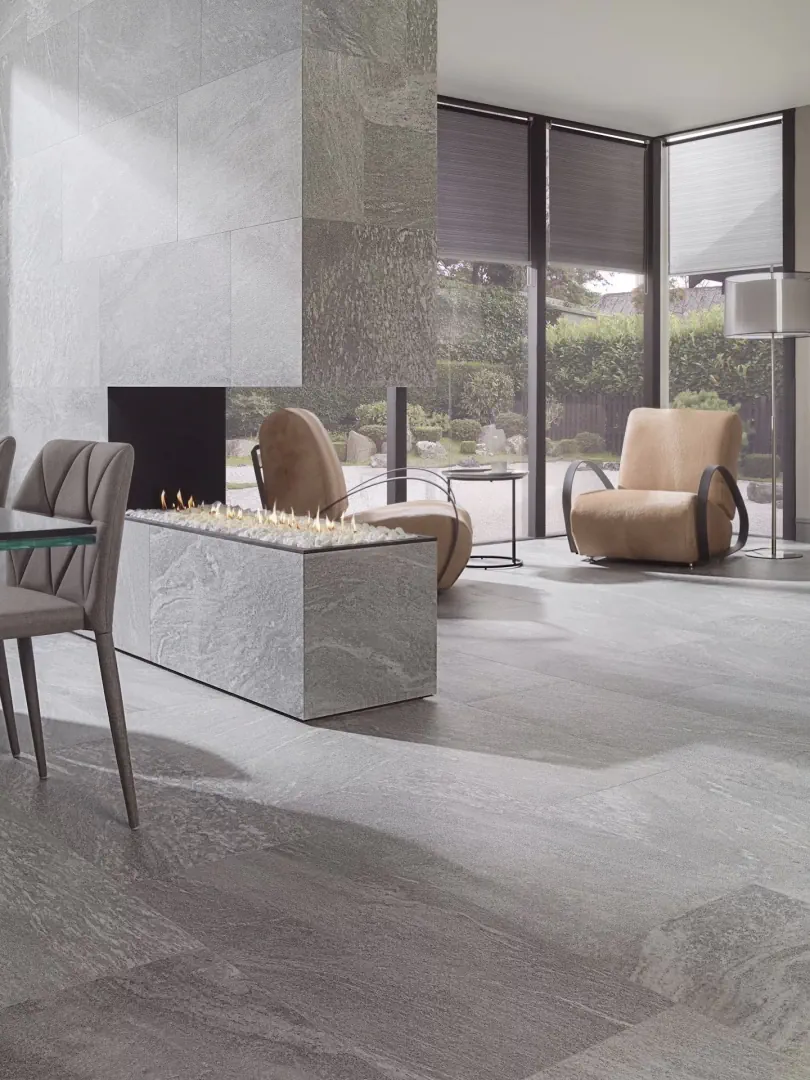 Gres Porcelanosa RIVER efekt kamień - aranzacja w eleganckiej lazience