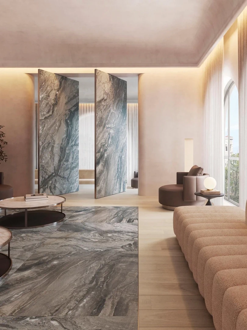 Gres Porcelanosa GENT efekt drewno - aranzacja w nowoczesnym salonie