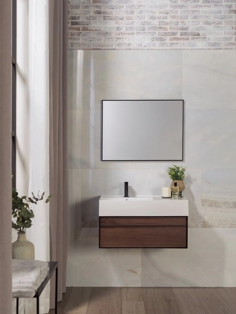 Gres Porcelanosa DELAWARE efekt drewno - aranzacja w elewacji domu