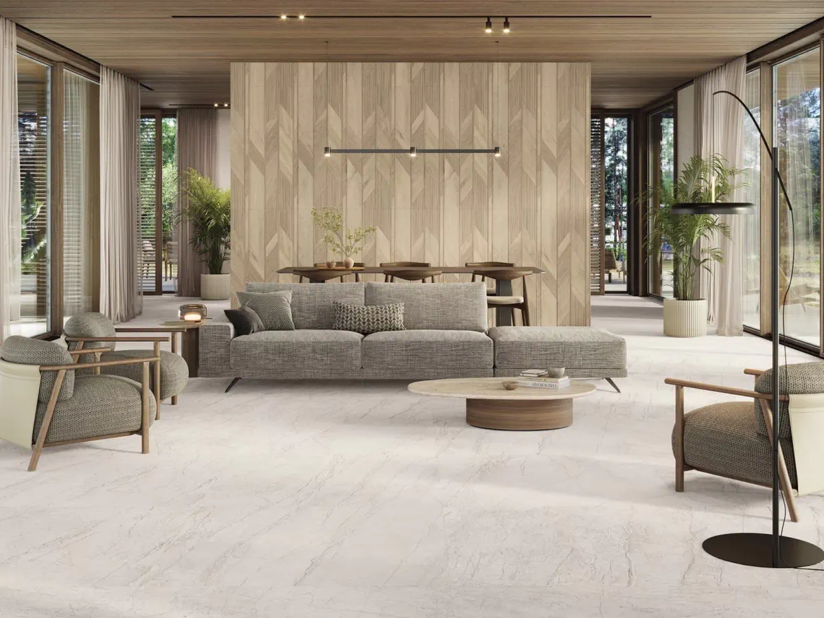 Gres Porcelanosa COLORADO efekt kamień - aranzacja w przestronnym holu