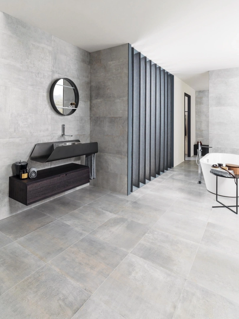 Gres Porcelanosa METROPOLITAN efekt beton - aranzacja w elewacji domu