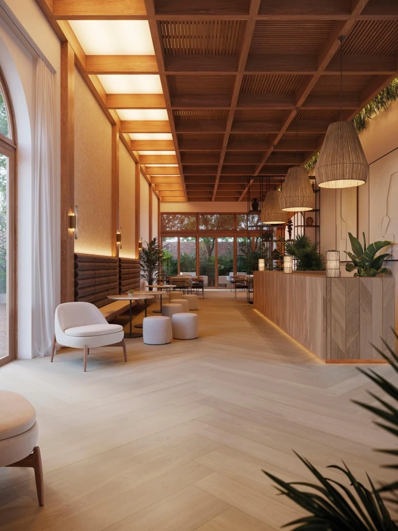 Gres Porcelanosa GENT efekt drewno - aranzacja w przy kominku