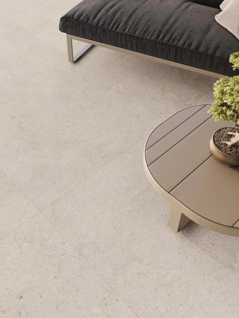 Gres Porcelanosa DORCIA efekt kamień - aranzacja w minimalistycznym wnetrzu