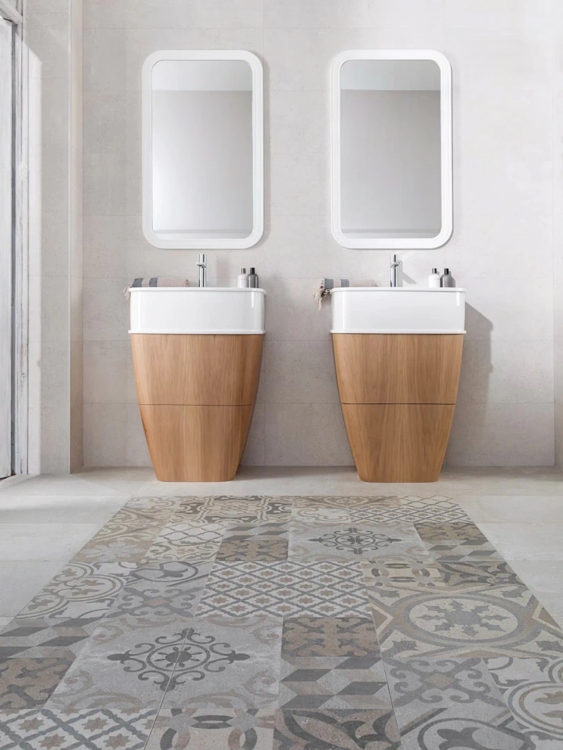 Gres Porcelanosa DOVER efekt beton, kamień - aranzacja w nowoczesnym salonie