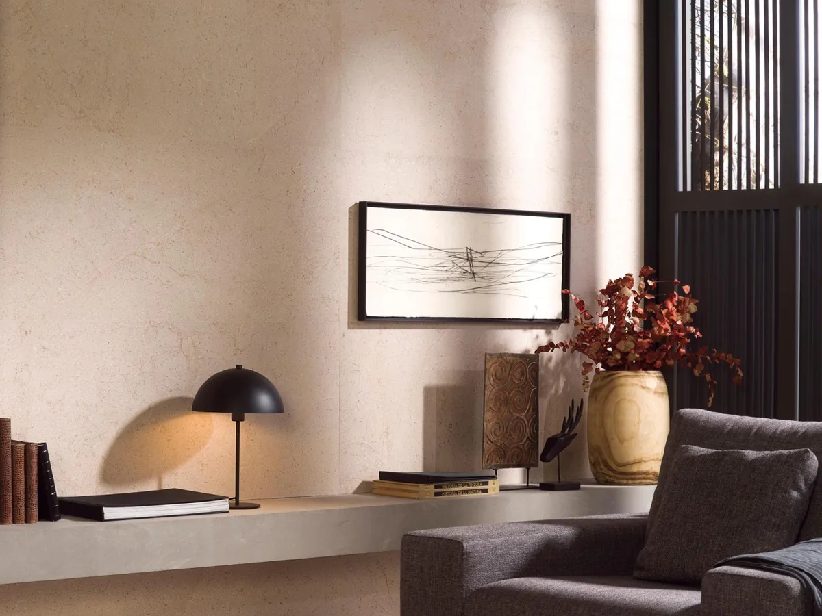 Gres Porcelanosa DORCIA efekt kamień - aranzacja w elewacji domu