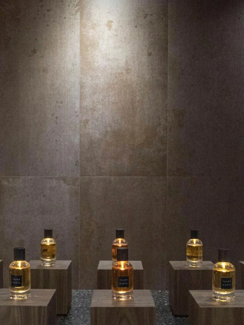Gres Porcelanosa STEEL efekt metal - aranzacja w strefie dziennej z duzymi przeszkleniami