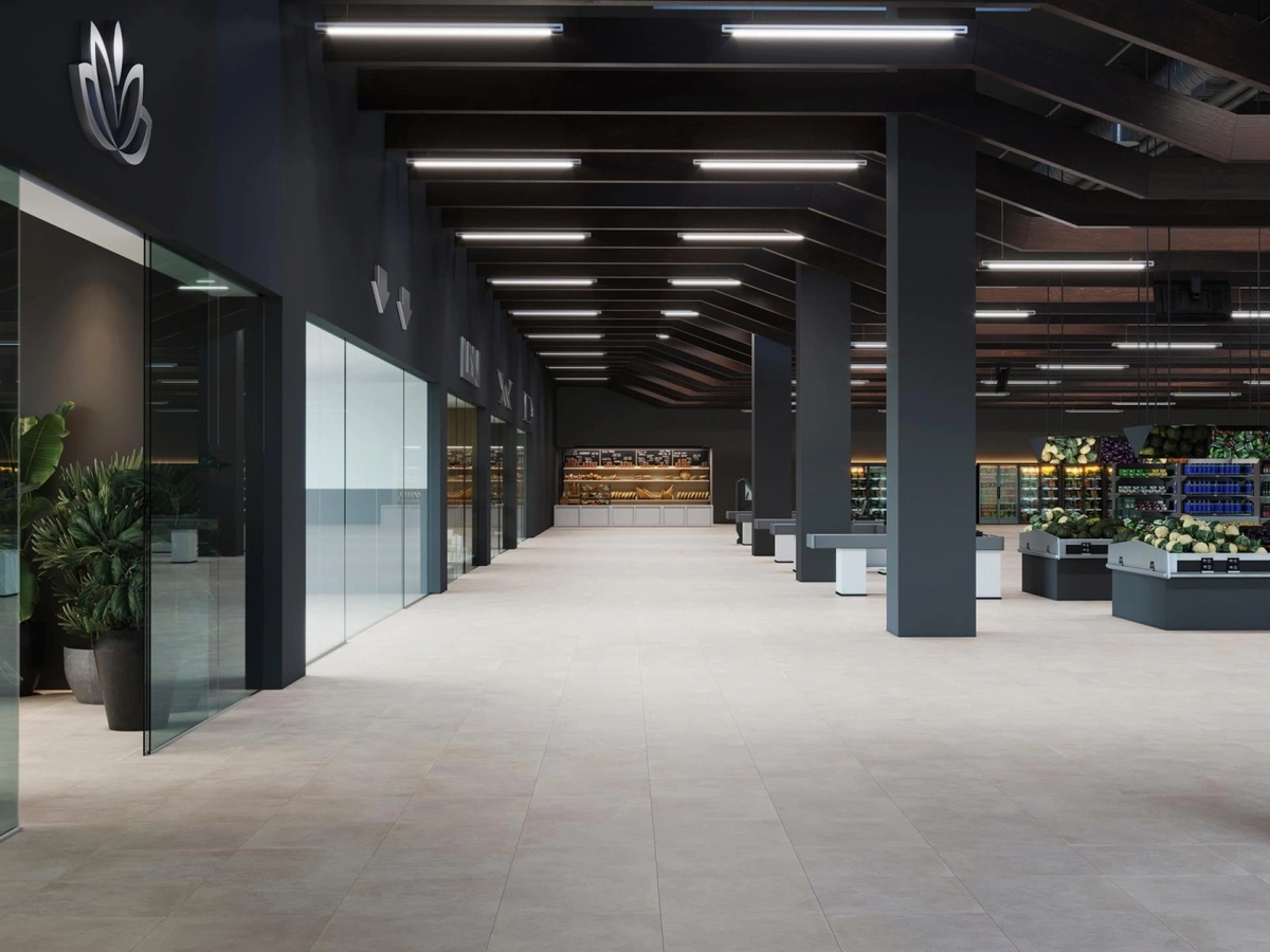 Gres Porcelanosa VELA efekt beton - aranzacja w elewacji domu