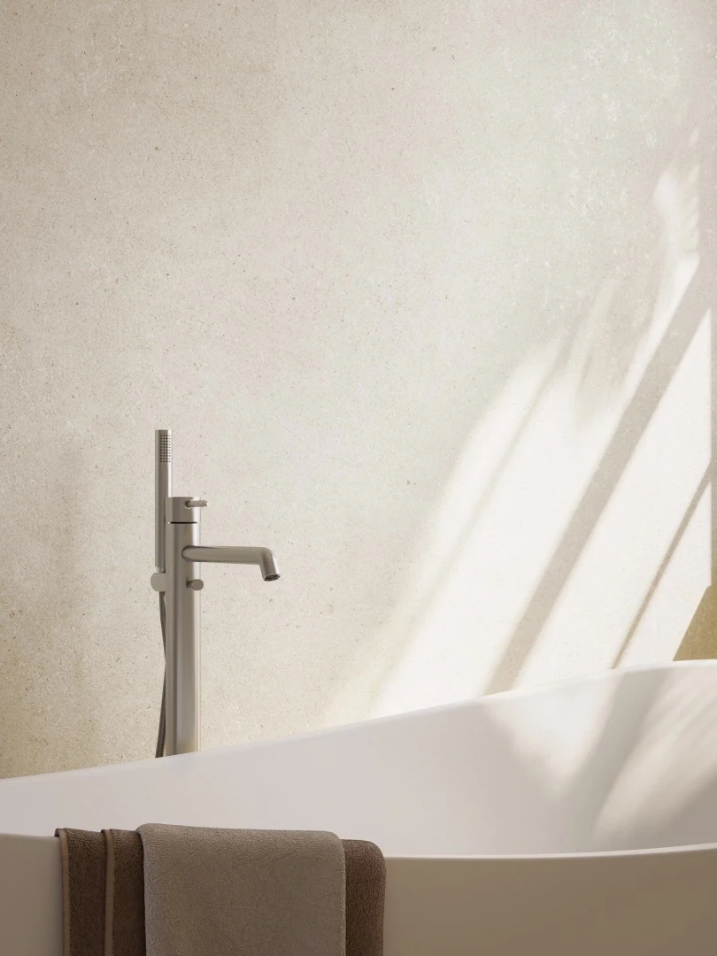 Gres Porcelanosa CANCUN efekt beton - aranzacja w nowoczesnym salonie