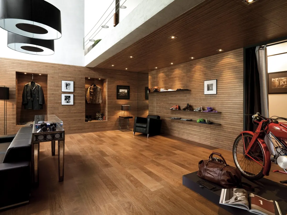 Gres Porcelanosa OXFORD efekt drewno - aranzacja w elewacji domu