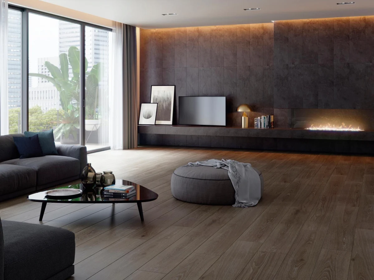 Gres Porcelanosa IMAGE efekt kamień - aranzacja w nowoczesnym salonie