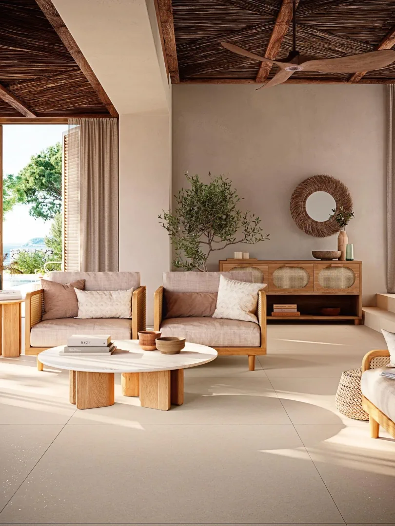 Gres Porcelanosa TERRA efekt beton - aranzacja w elewacji domu