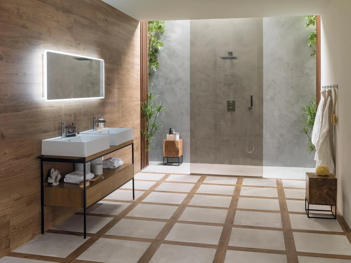 Gres Porcelanosa MANHATTAN efekt drewno - aranzacja w elewacji domu
