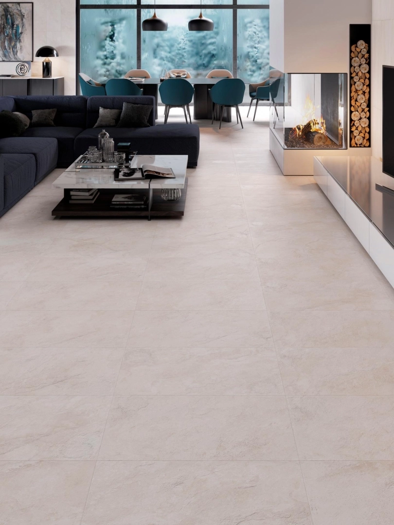 Gres Porcelanosa IMAGE efekt kamień - aranzacja w przestronnym holu