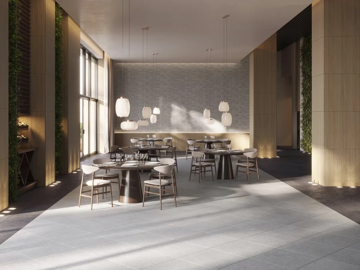 Gres Porcelanosa MATIKA efekt beton, kamień - aranzacja w korytarzu z naturalnym swiatlem