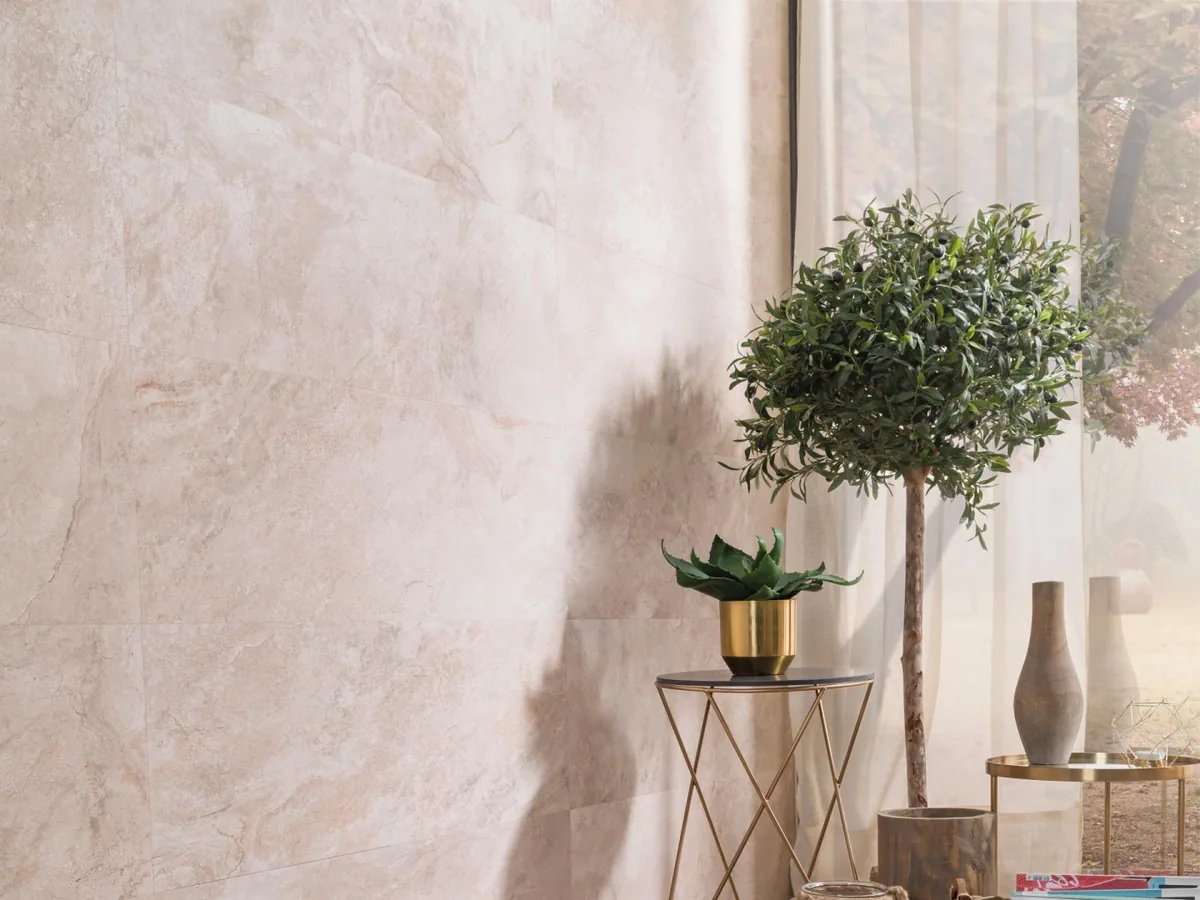Gres Porcelanosa IMAGE efekt kamień - aranzacja w eleganckiej lazience