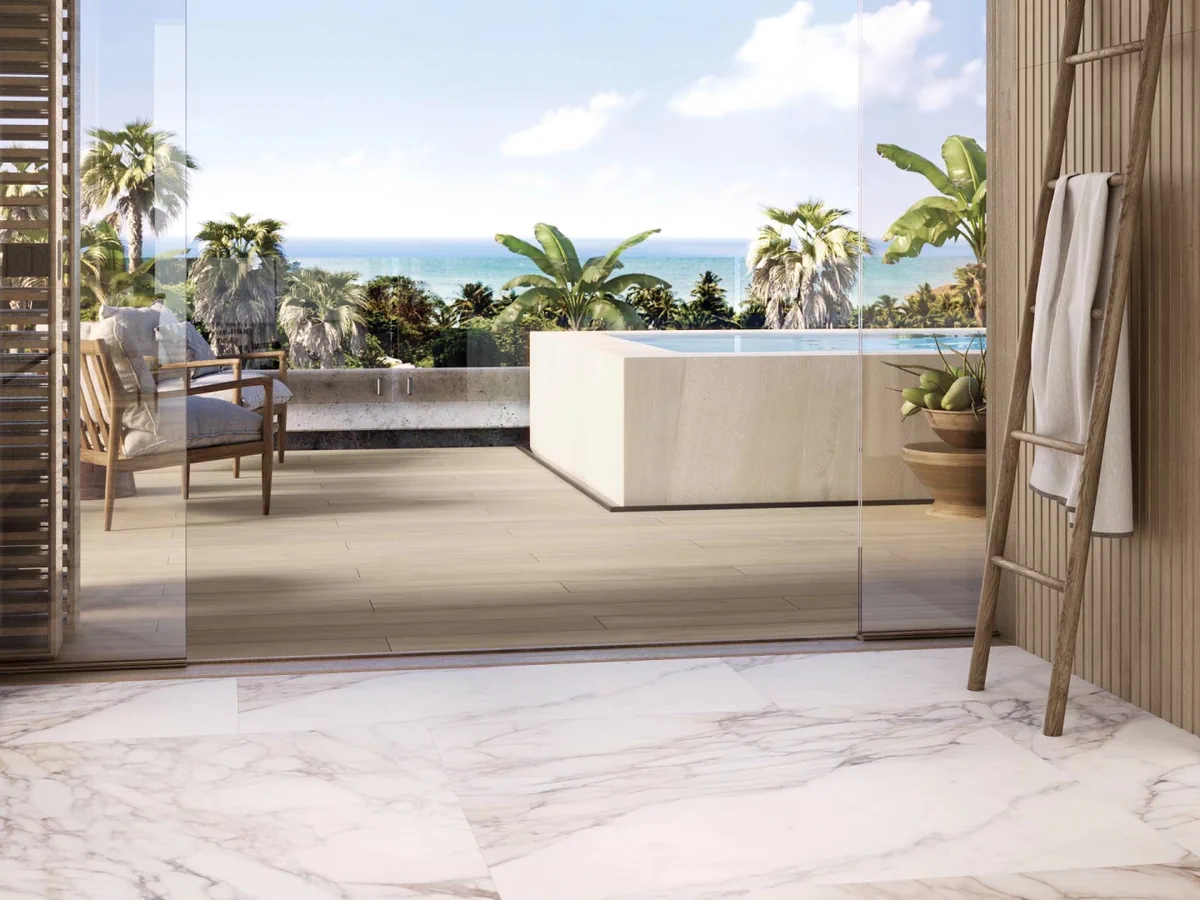 Gres Porcelanosa GENT efekt drewno - aranzacja w przestronnym holu