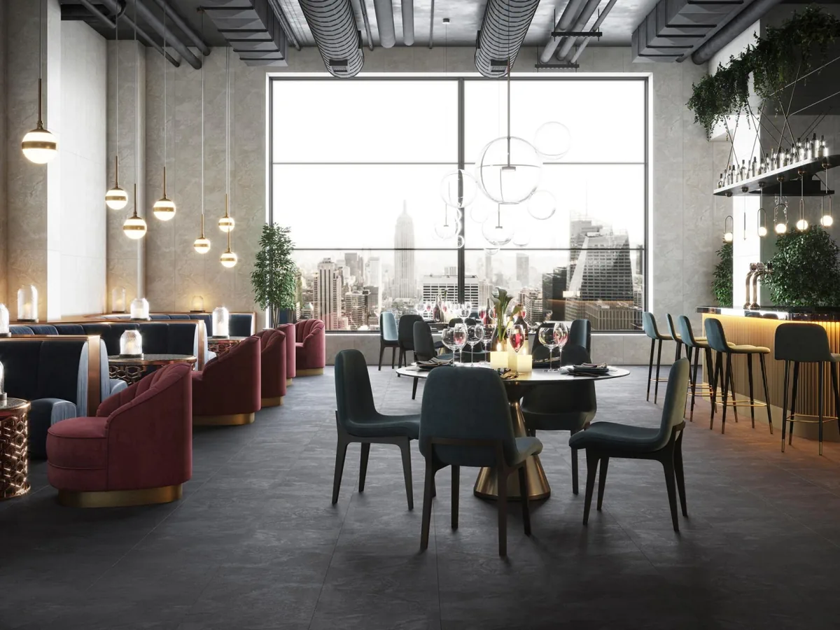 Gres Porcelanosa IMAGE efekt kamień - aranzacja w nowoczesnym salonie