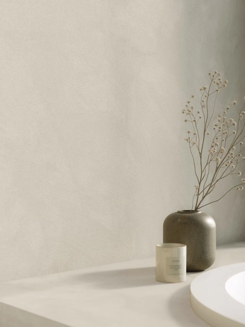Gres Porcelanosa SANTORINI efekt beton - aranzacja w minimalistycznym wnetrzu