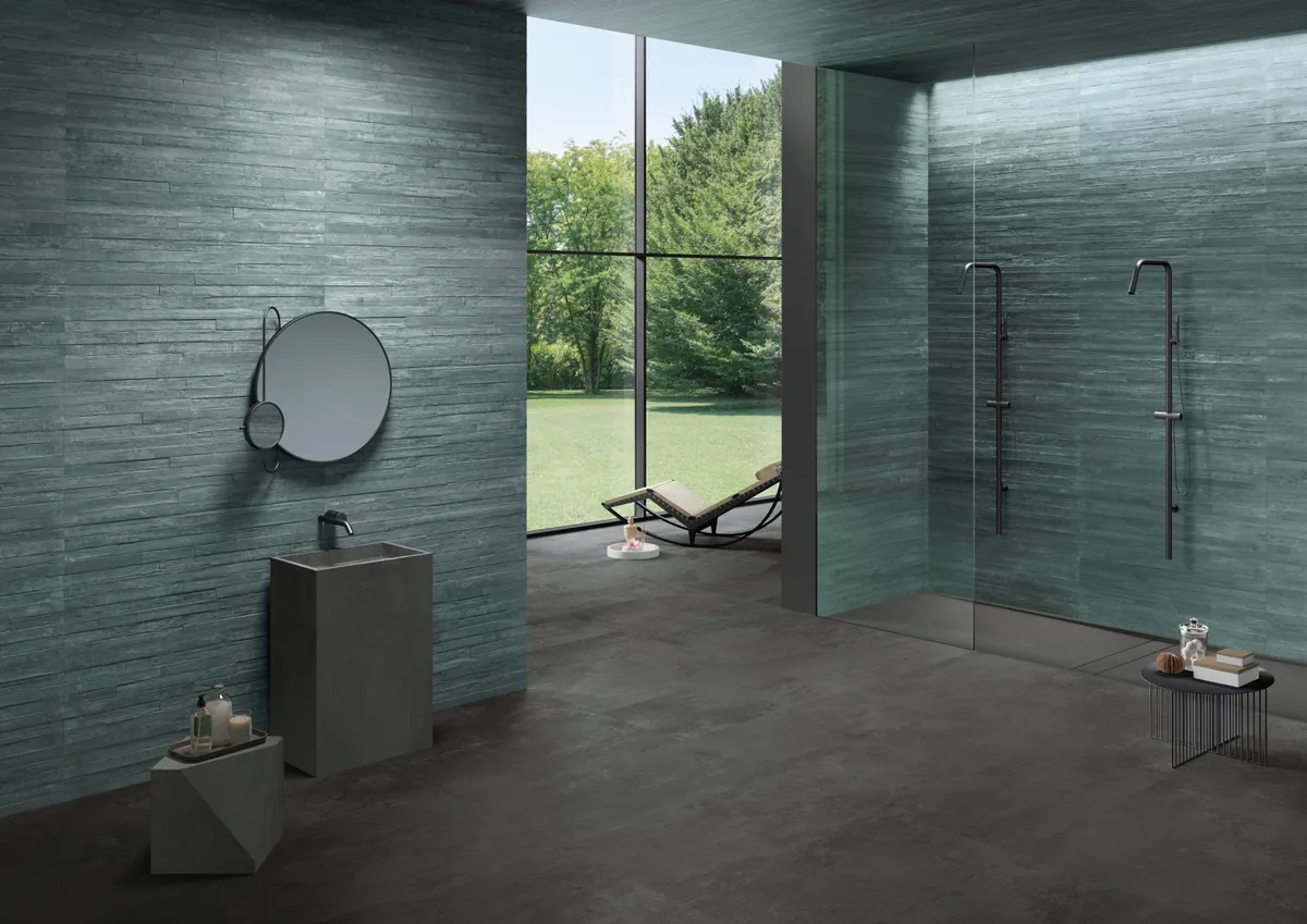 Gres Provenza RE-PLAY CONCRETE efekt beton - aranzacja w nowoczesnym salonie