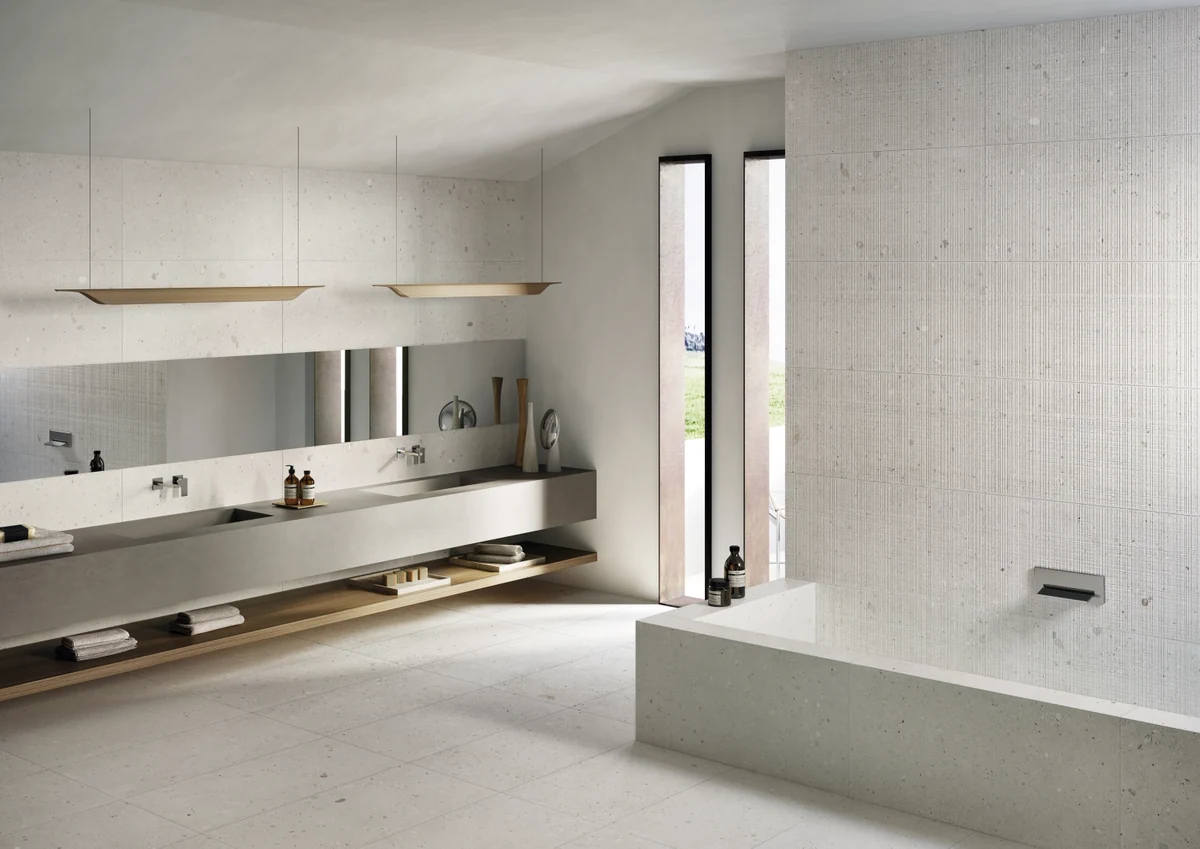 Gres Provenza EGO efekt terrazzo - aranzacja w nowoczesnym salonie