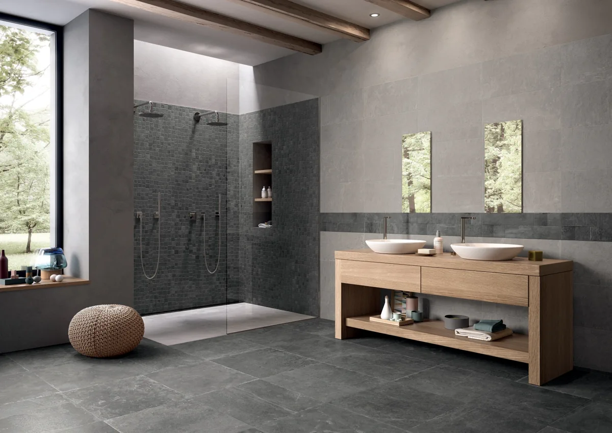 Gres Provenza GROOVE efekt beton - aranzacja w minimalistycznym wnetrzu