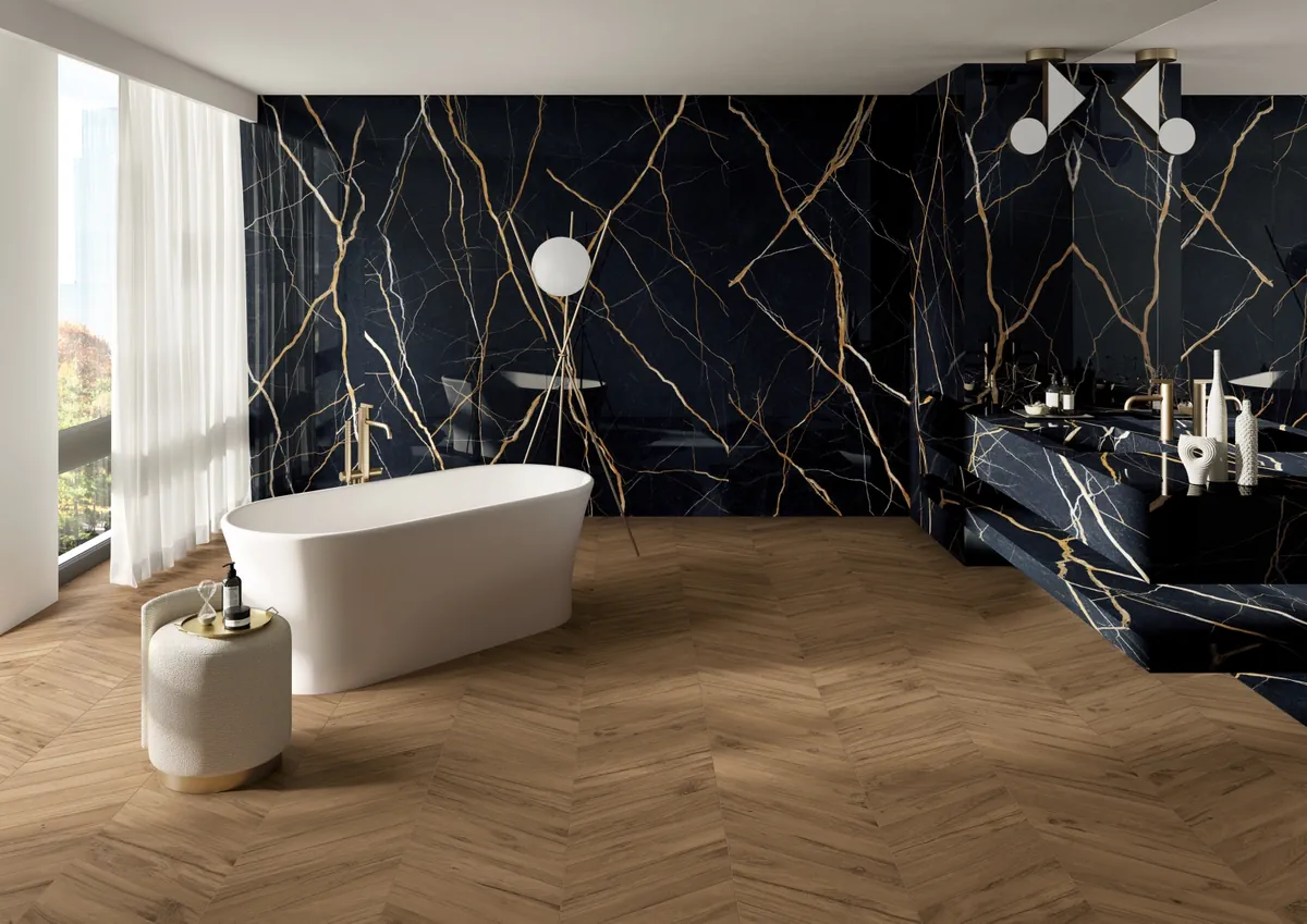 Gres Provenza UNIQUE MARBLE efekt beton, marmur - aranzacja w eleganckiej lazience