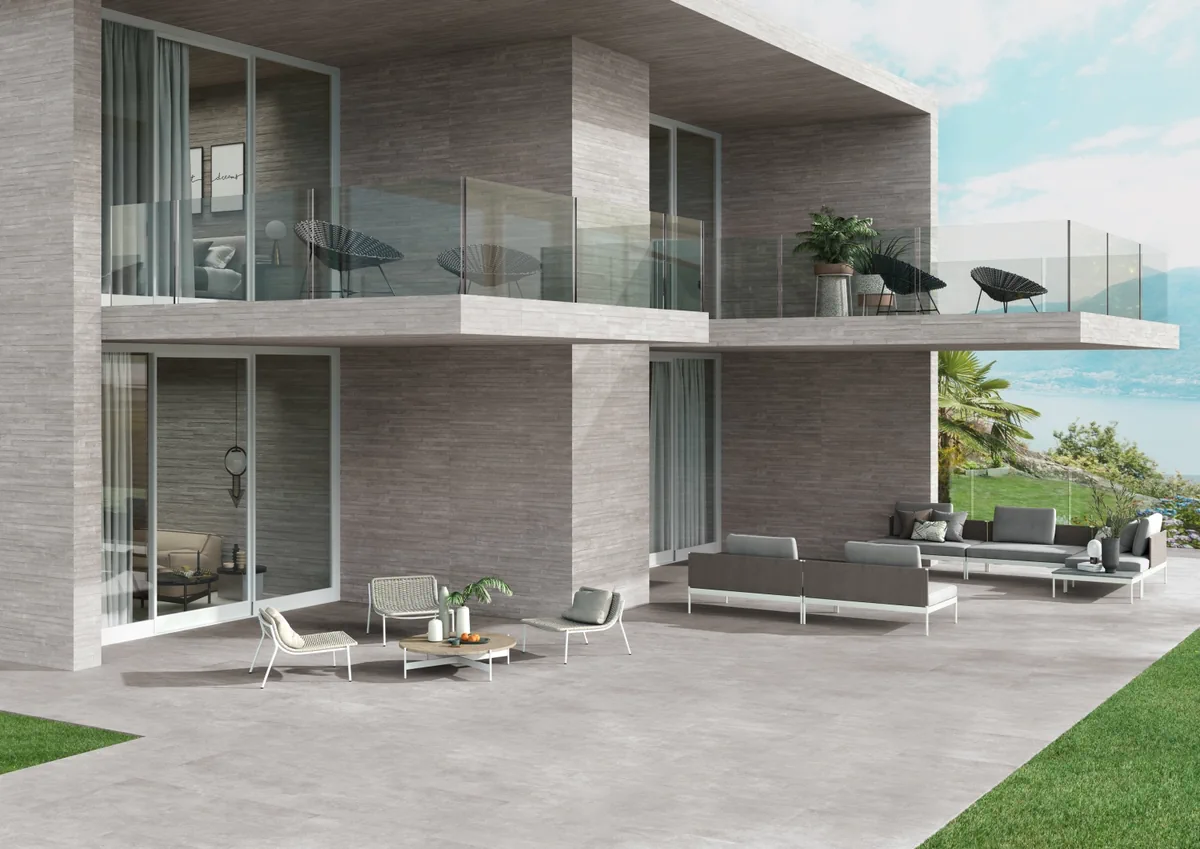 Gres Provenza RE-PLAY CONCRETE efekt beton - aranzacja w nowoczesnym salonie
