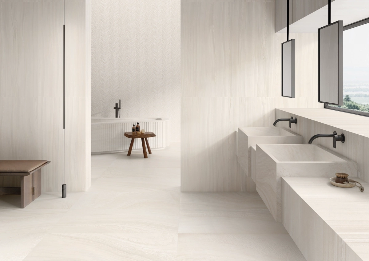 Gres Provenza VARANA STONE efekt kamień - aranzacja w korytarzu z naturalnym swiatlem