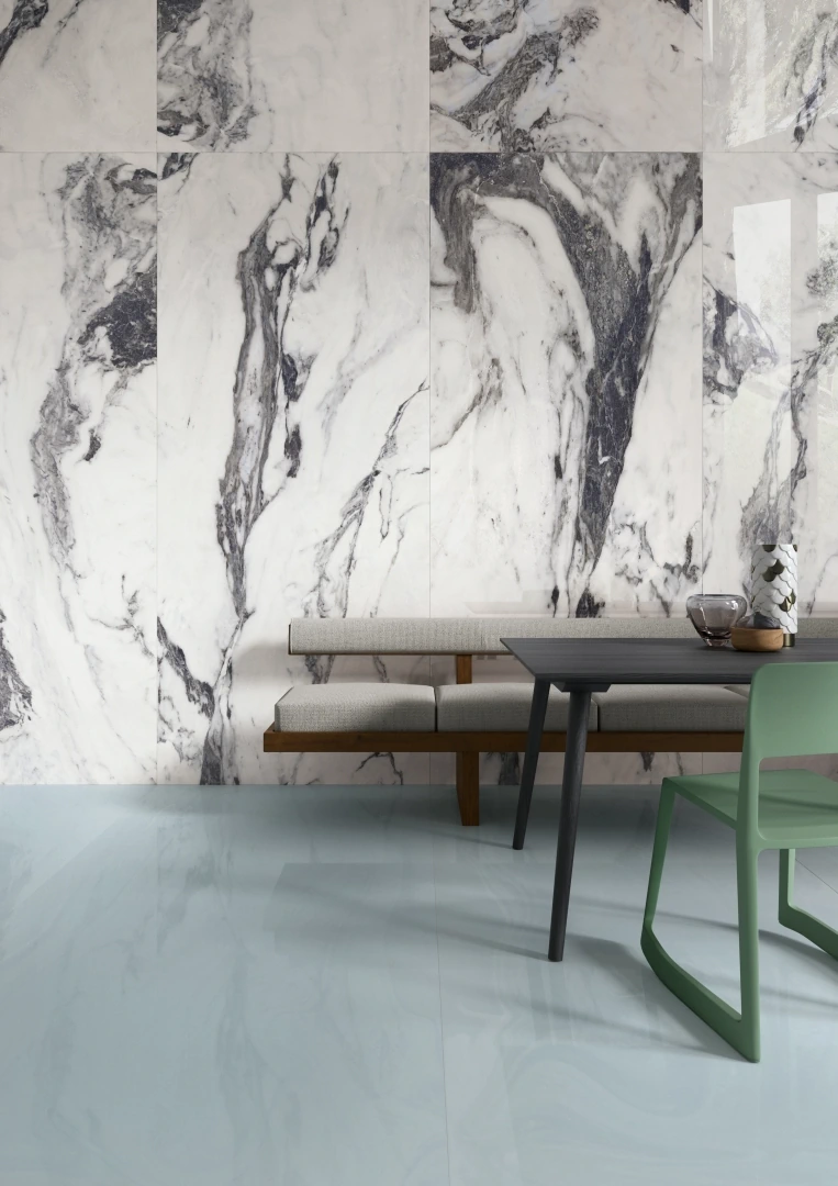 Gres Provenza UNIQUE MARBLE efekt beton, marmur - aranzacja w nowoczesnym salonie