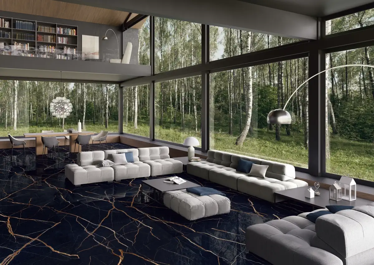 Gres Provenza UNIQUE MARBLE efekt beton, marmur - aranzacja w nowoczesnym salonie