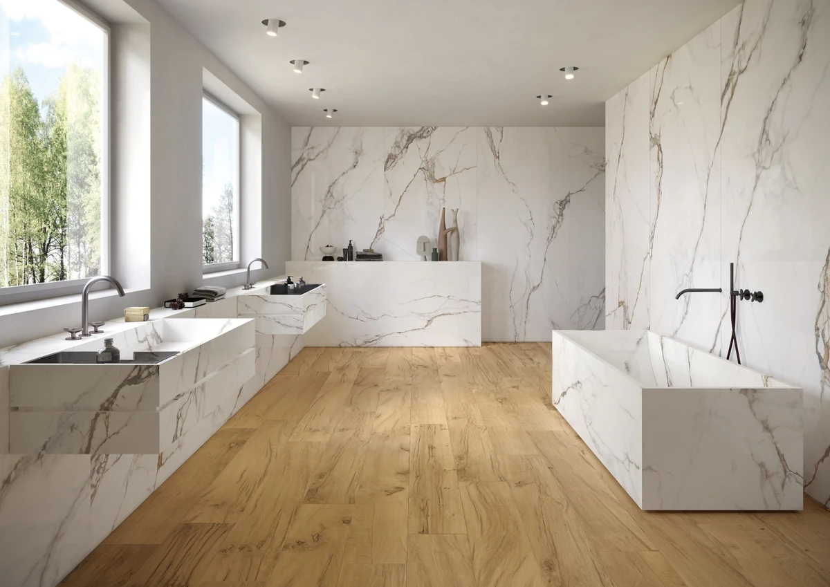 Gres Provenza UNIQUE MARBLE efekt beton, marmur - aranzacja w elewacji domu
