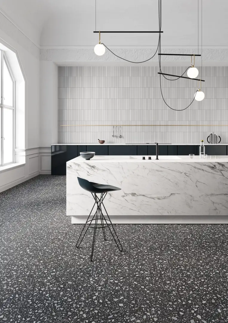 Gres Quintessenza CONFETTI efekt terrazzo, kamień - aranzacja w eleganckiej lazience