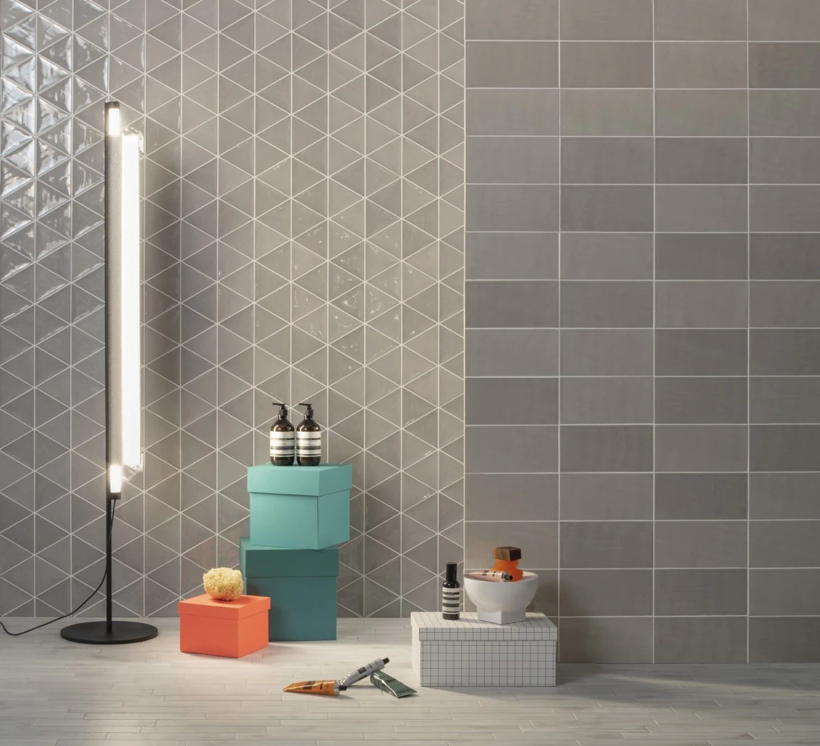 Gres Quintessenza 3LATI efekt beton, metal - aranzacja w eleganckiej lazience