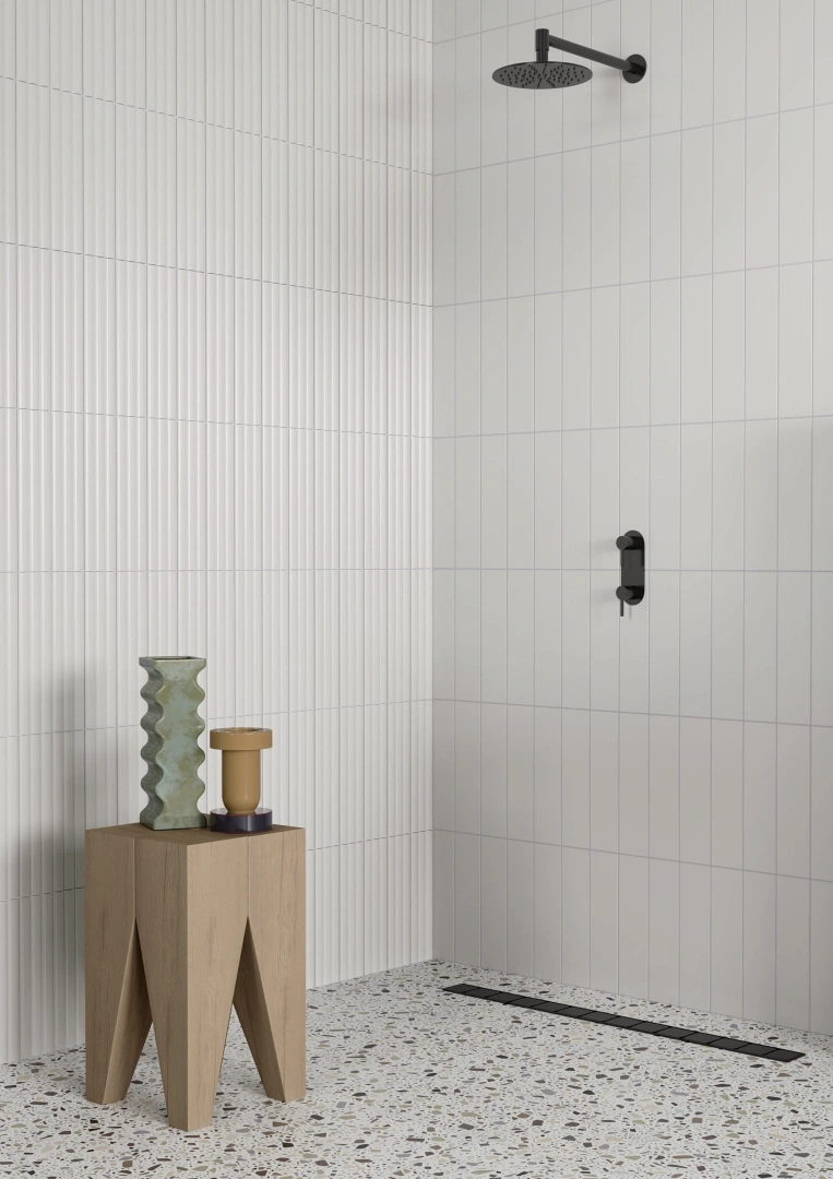 Gres Quintessenza CONFETTI efekt terrazzo, kamień - aranzacja w eleganckiej lazience