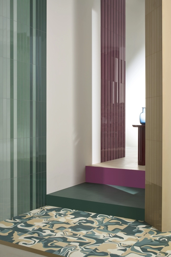 Gres Quintessenza COLORS efekt kolor - aranzacja w przy kominku
