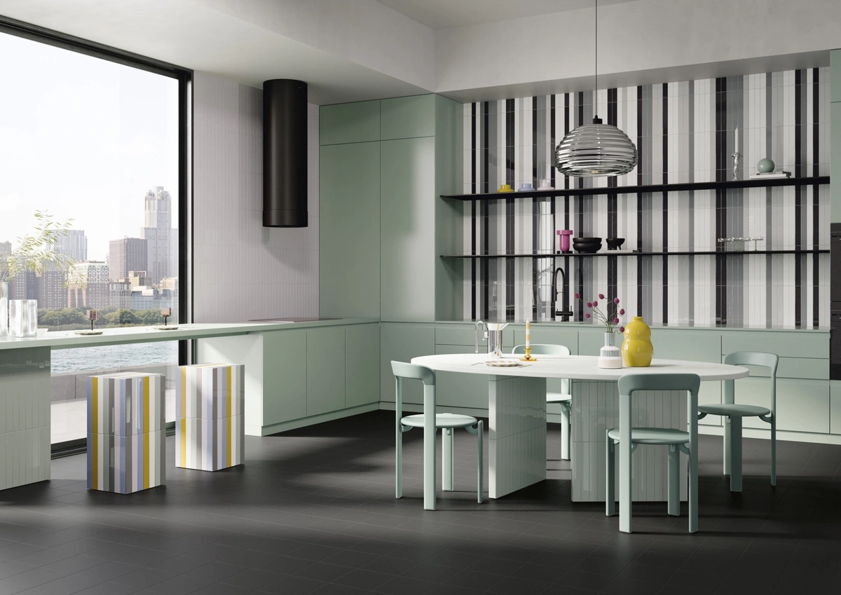 Gres Quintessenza COLORS efekt kolor - aranzacja w przestronnym holu