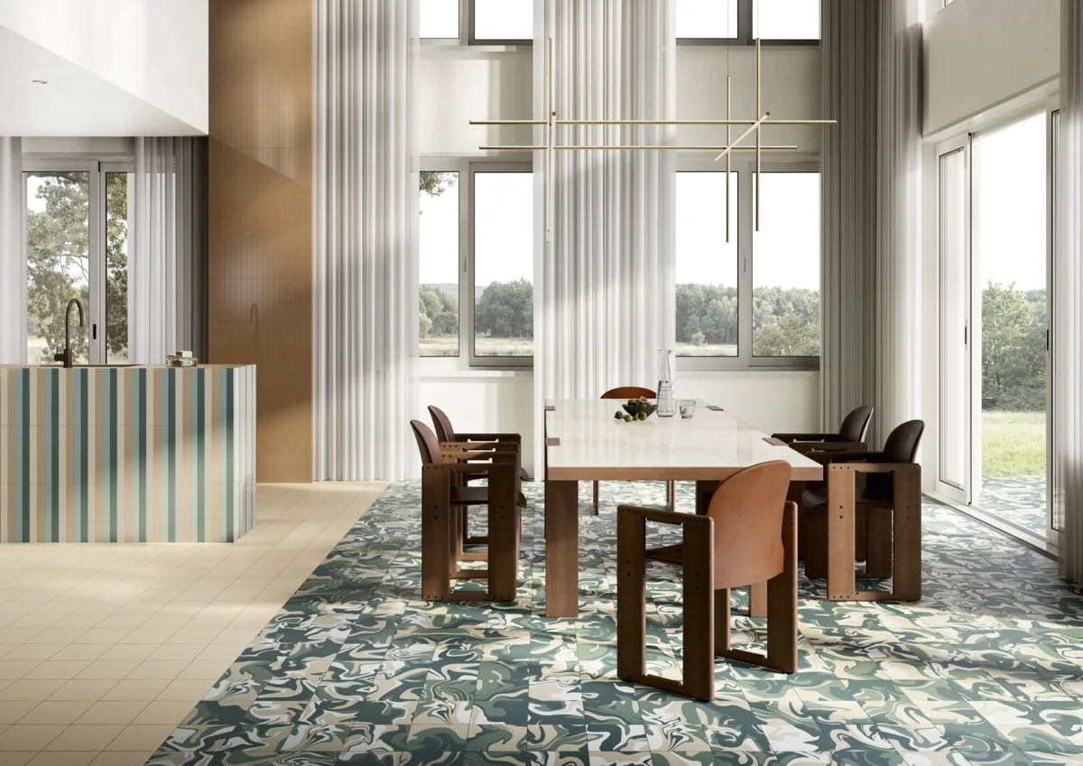 Gres Quintessenza COLORS efekt kolor - aranzacja w przy kominku