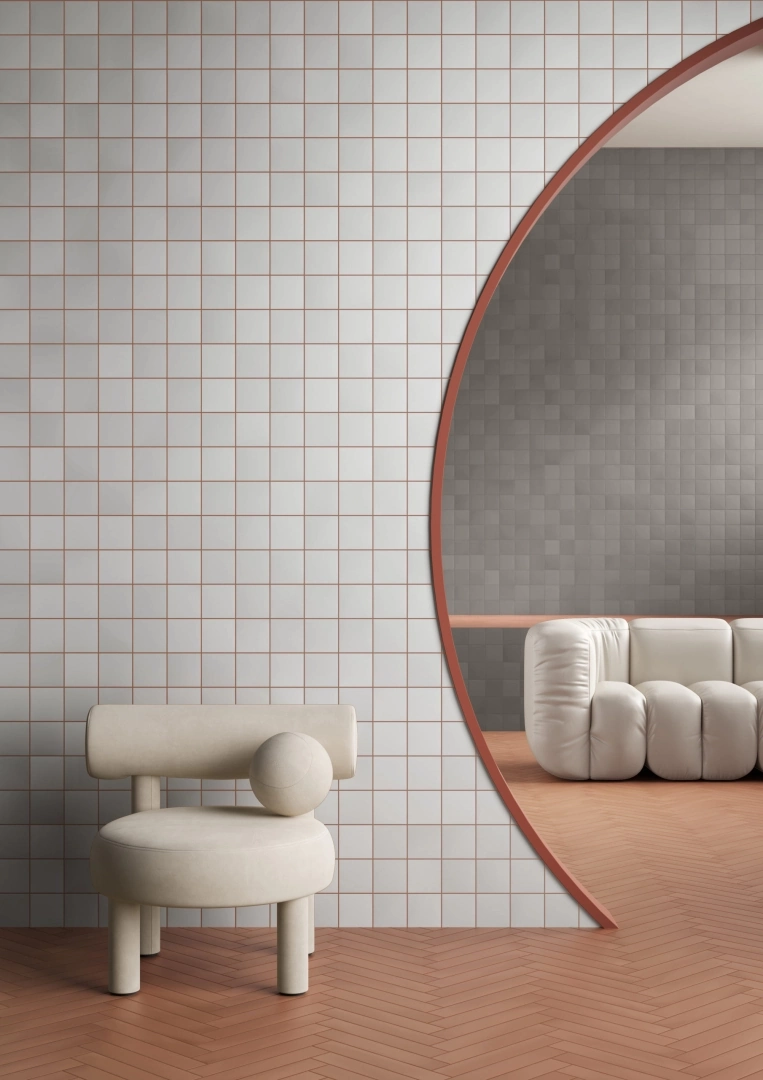 Gres Quintessenza PIGMENTO10 efekt kolor - aranzacja w minimalistycznym wnetrzu
