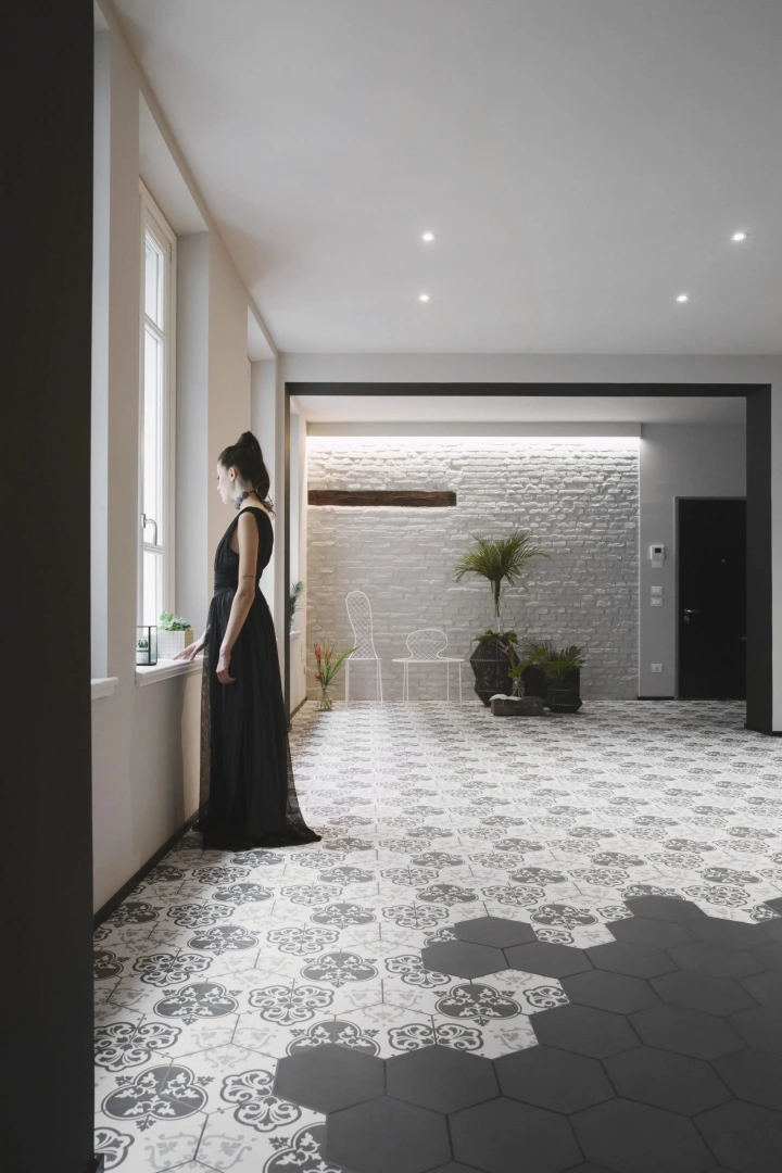 Gres Quintessenza ALCHIMIA efekt beton - aranzacja w eleganckiej lazience