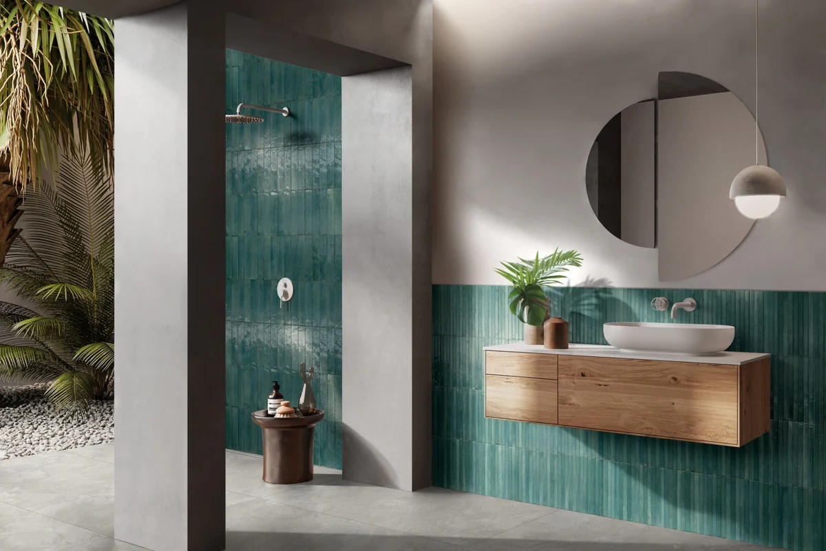 Gres Ragno STONEPLAY efekt kamień - aranzacja w minimalistycznym wnetrzu