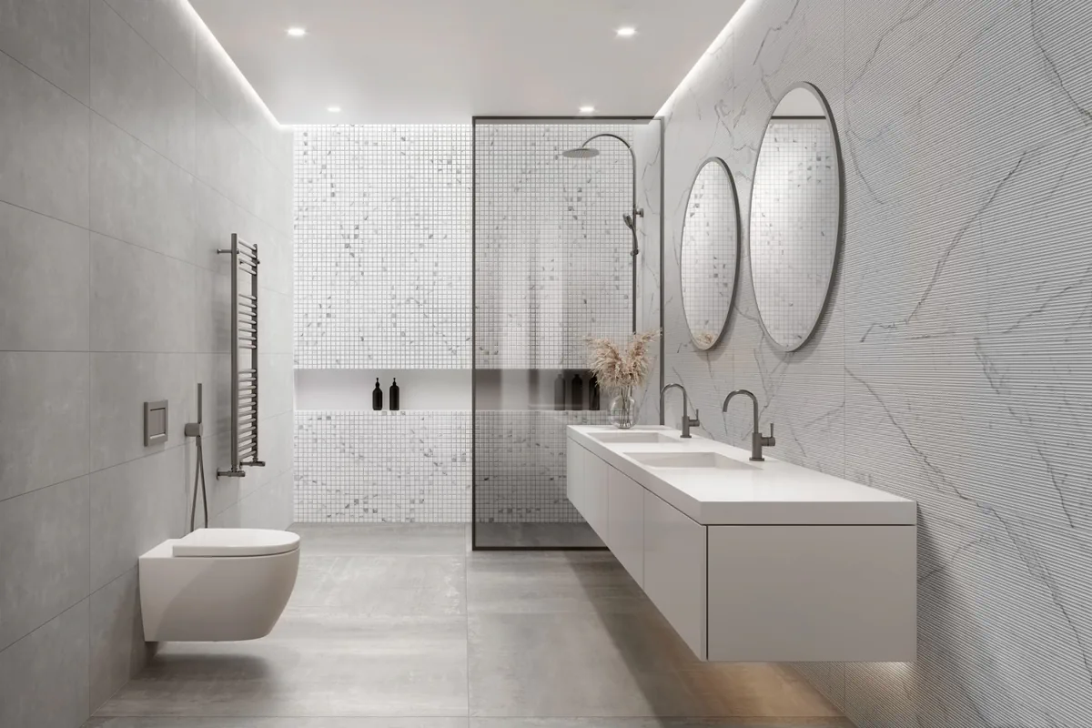 Gres Ragno MIXED efekt beton - aranzacja w nowoczesnym salonie