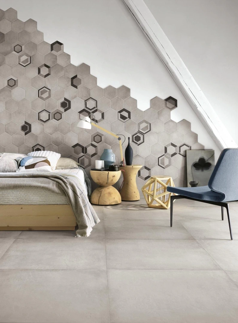 Gres Ragno REWIND efekt beton - aranzacja w minimalistycznym wnetrzu
