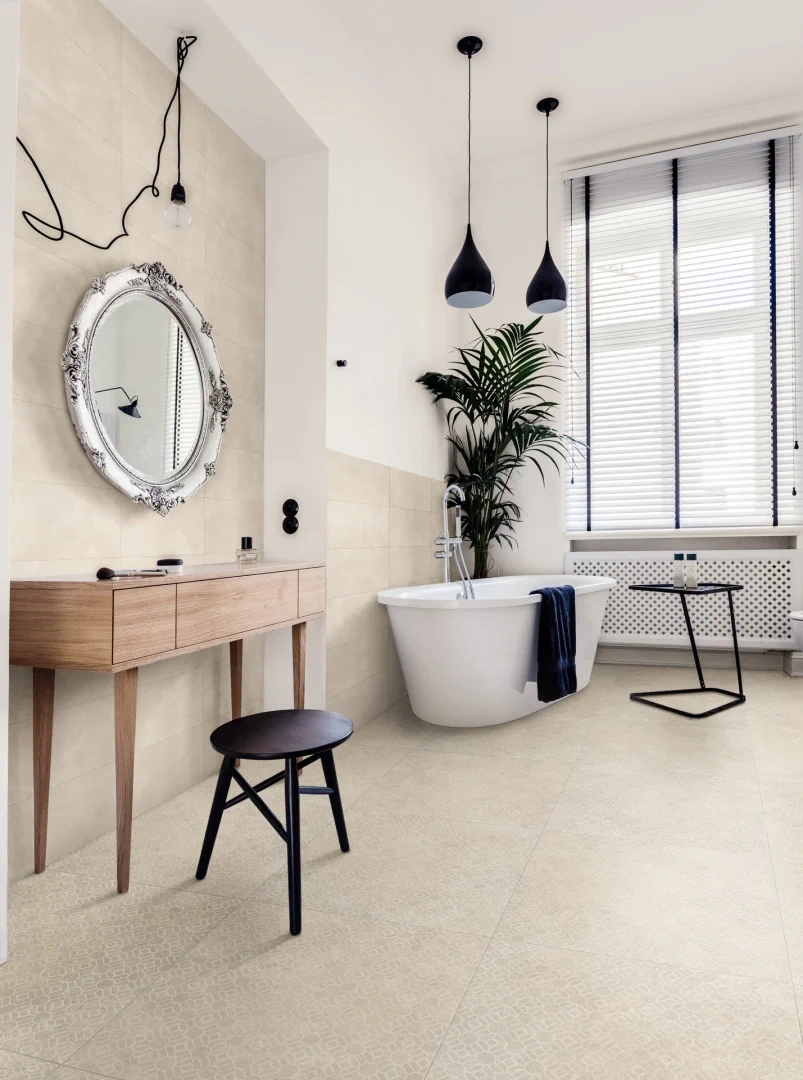 Gres Ragno CREEK efekt kamień - aranzacja w eleganckiej lazience