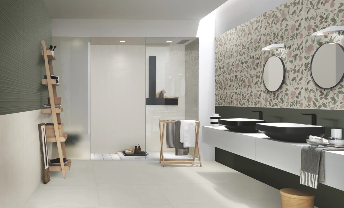 Gres Ragno NOW efekt kamień - aranzacja w eleganckiej lazience