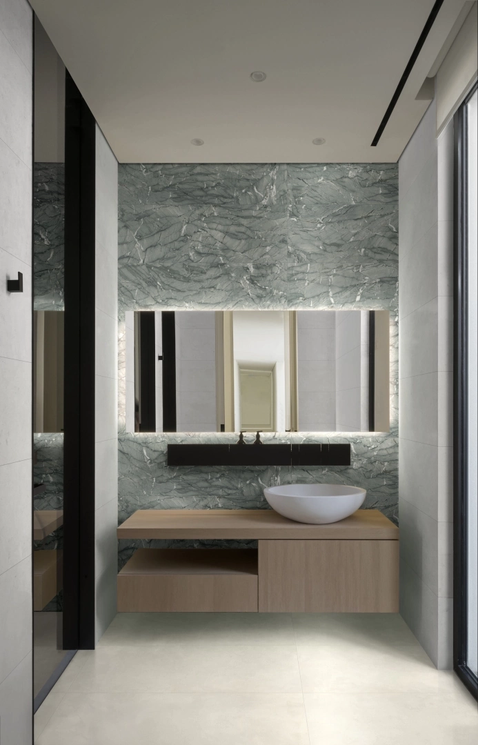 Gres Ragno MIXED efekt beton - aranzacja w minimalistycznym wnetrzu