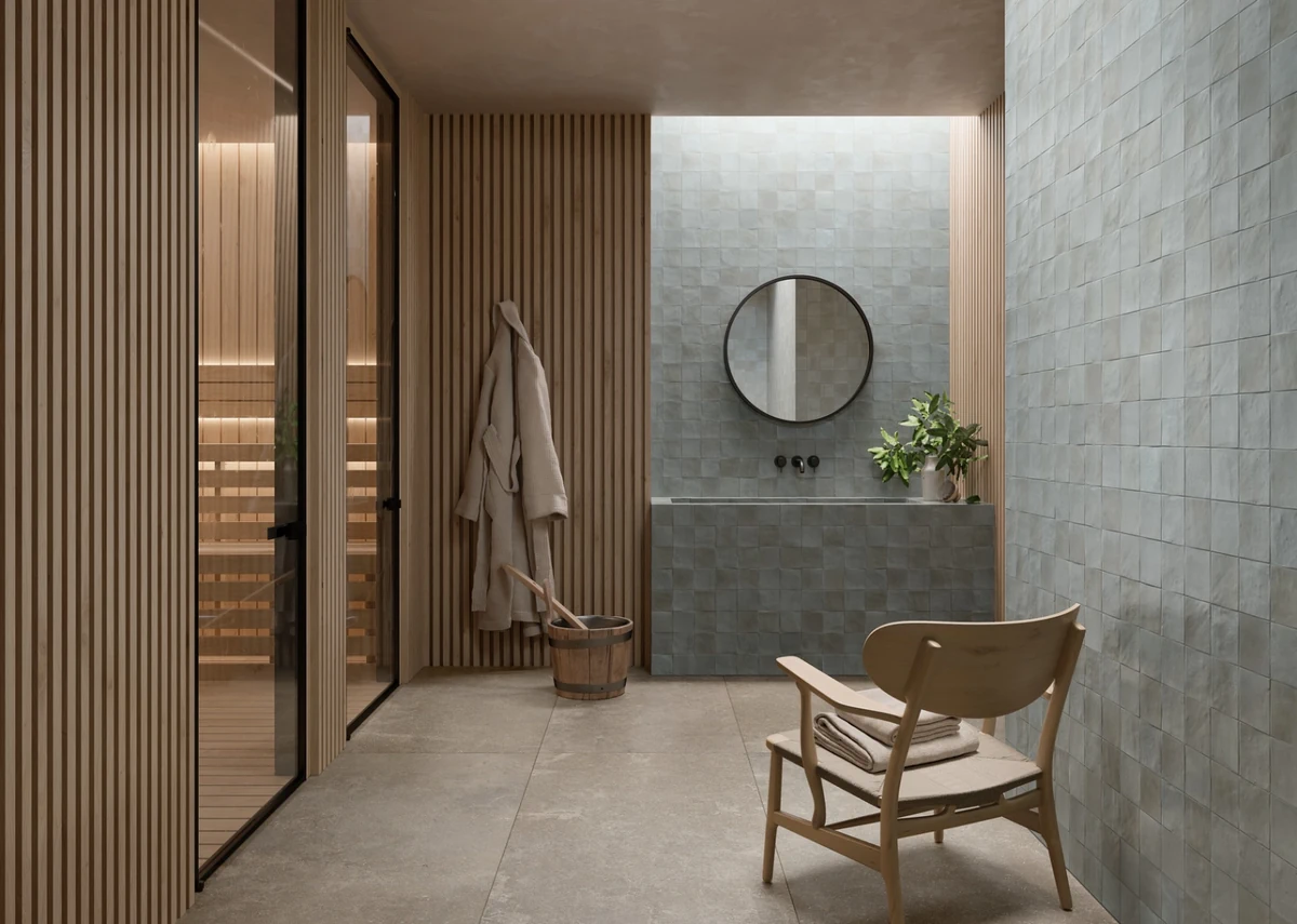 Gres Ragno MÉLANGE efekt kolor - aranzacja w eleganckiej lazience