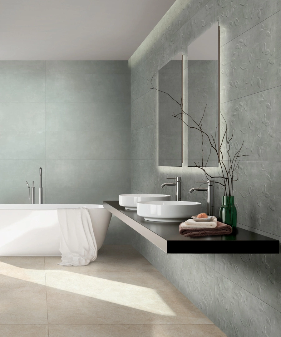 Gres Ragno MIXED efekt beton - aranzacja w eleganckiej lazience